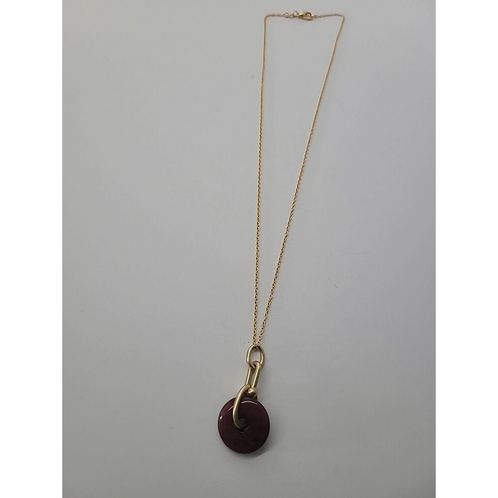 Gold Tone Pink Stone Donut Pendant Necklace Circle Pi Disc Minimalist Modern - Picture 6 of 11